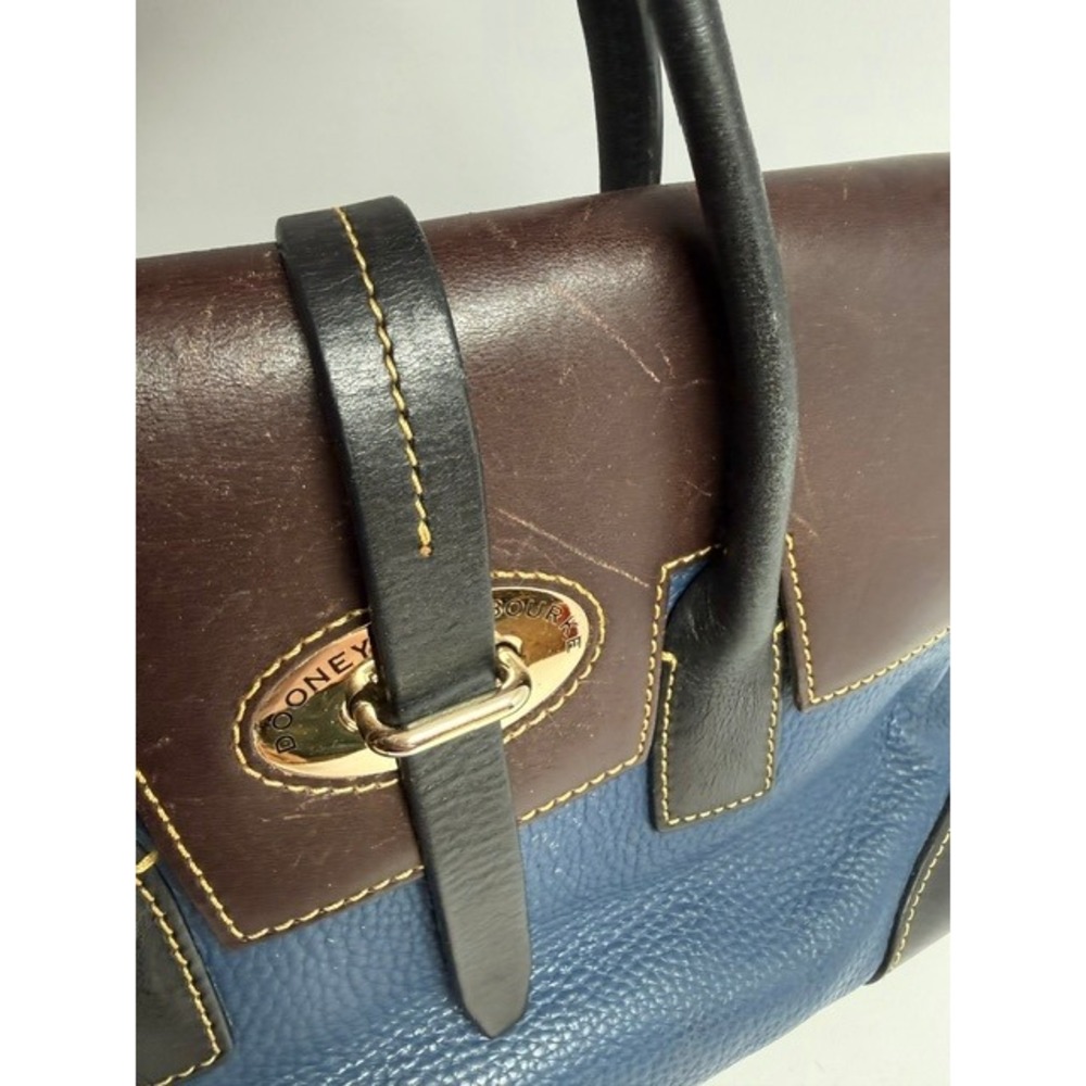 Dooney & Bourke Navy Blue Pebbled Leather Elisa Satchel Brown Trim J10831022 - Picture 6 of 16